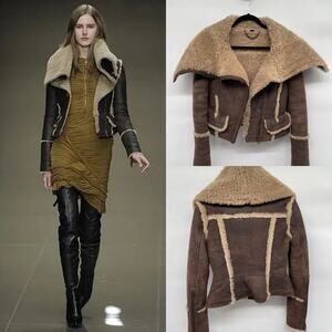 Burberry Prorsum FW 2010 Runway Brown Leather Shearling Aviator Jacket IT 38